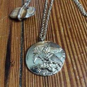 Eagle medallion and wood gold necklaces - set of 2